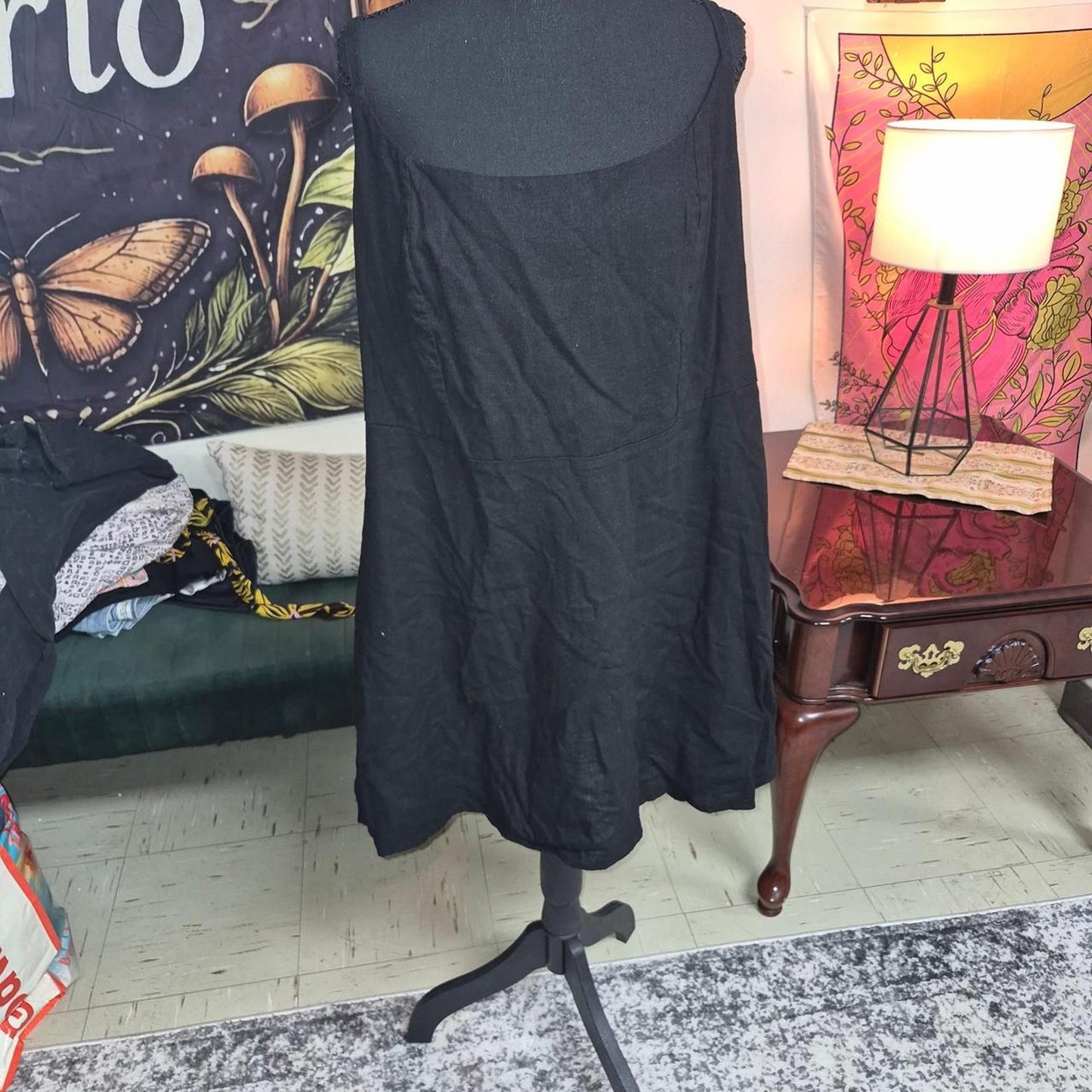 Black linen midi dress with