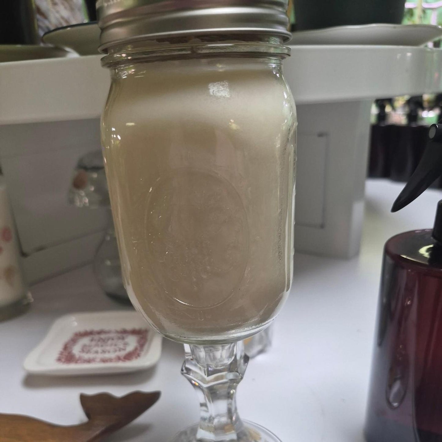 Handmade candle in a mason