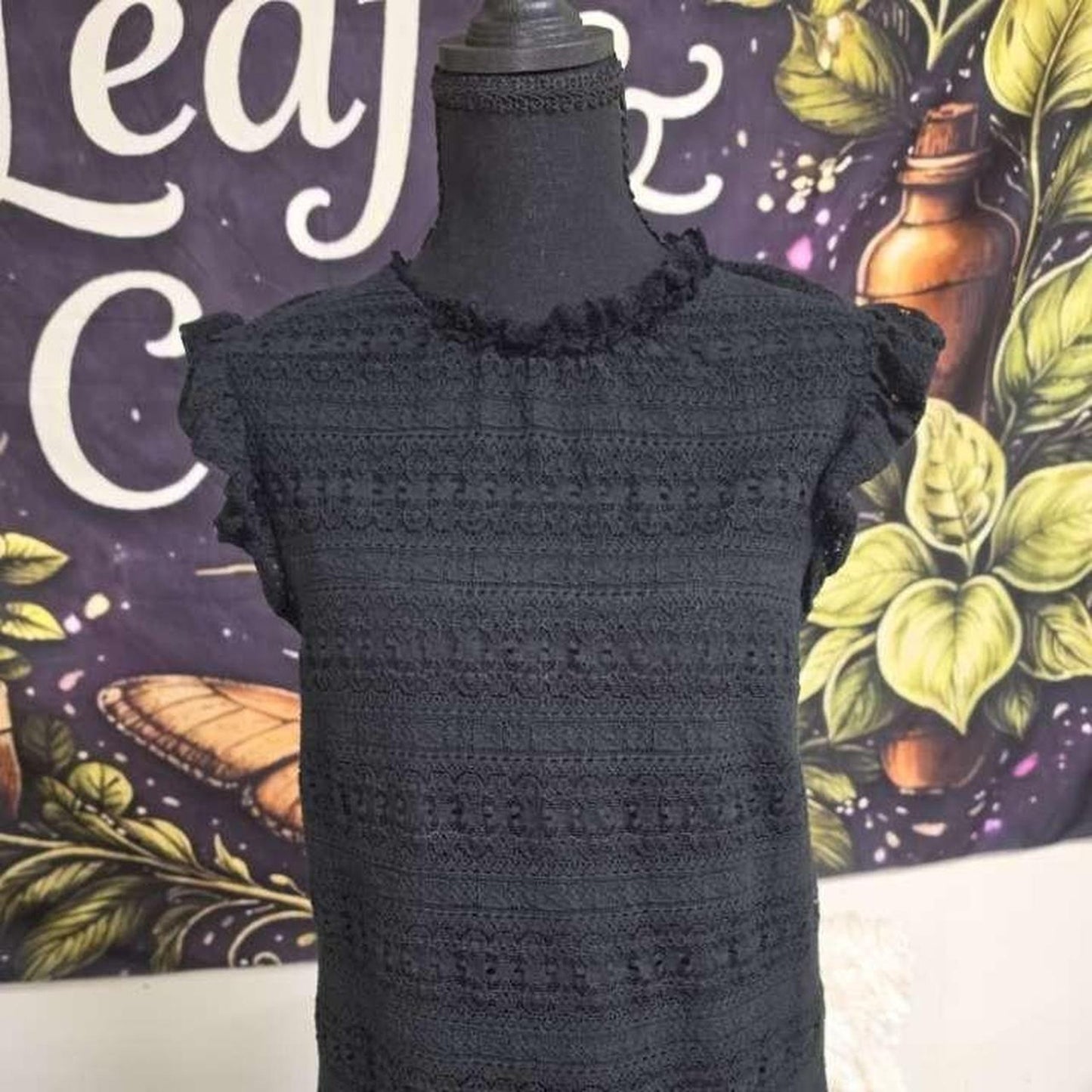 Black lace blouse with ruffled