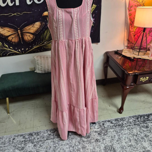 Pink and white gingham maxi