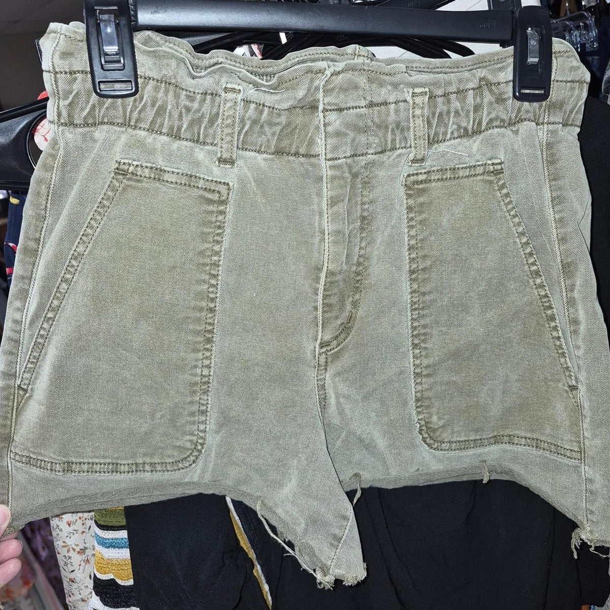Olive green cargo shorts with