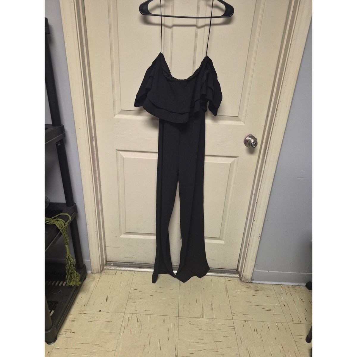 Mind Code Black Off-Shoulder Ruffle Jumpsuit