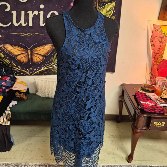 Blue lace dress with floral