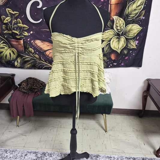 Green ruffled halter top with