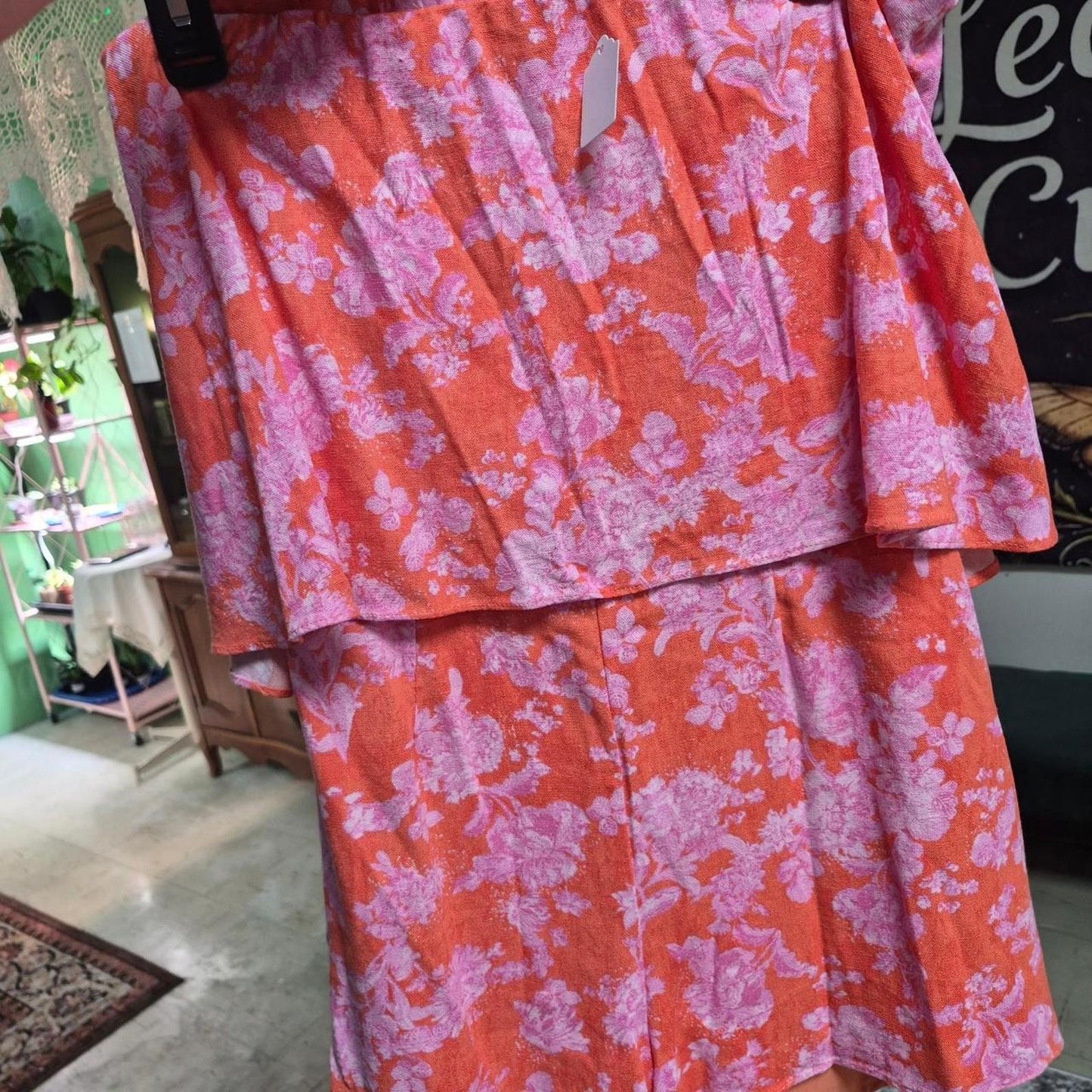 Pink floral print on orange