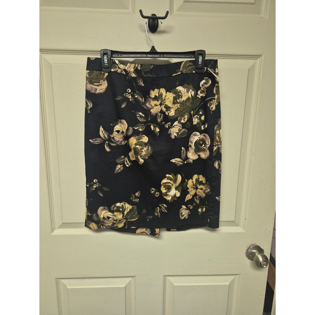 J. Crew Black Pencil Skirt with Yellow Floral Print