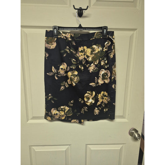 J. Crew Black Pencil Skirt with Yellow Floral Print