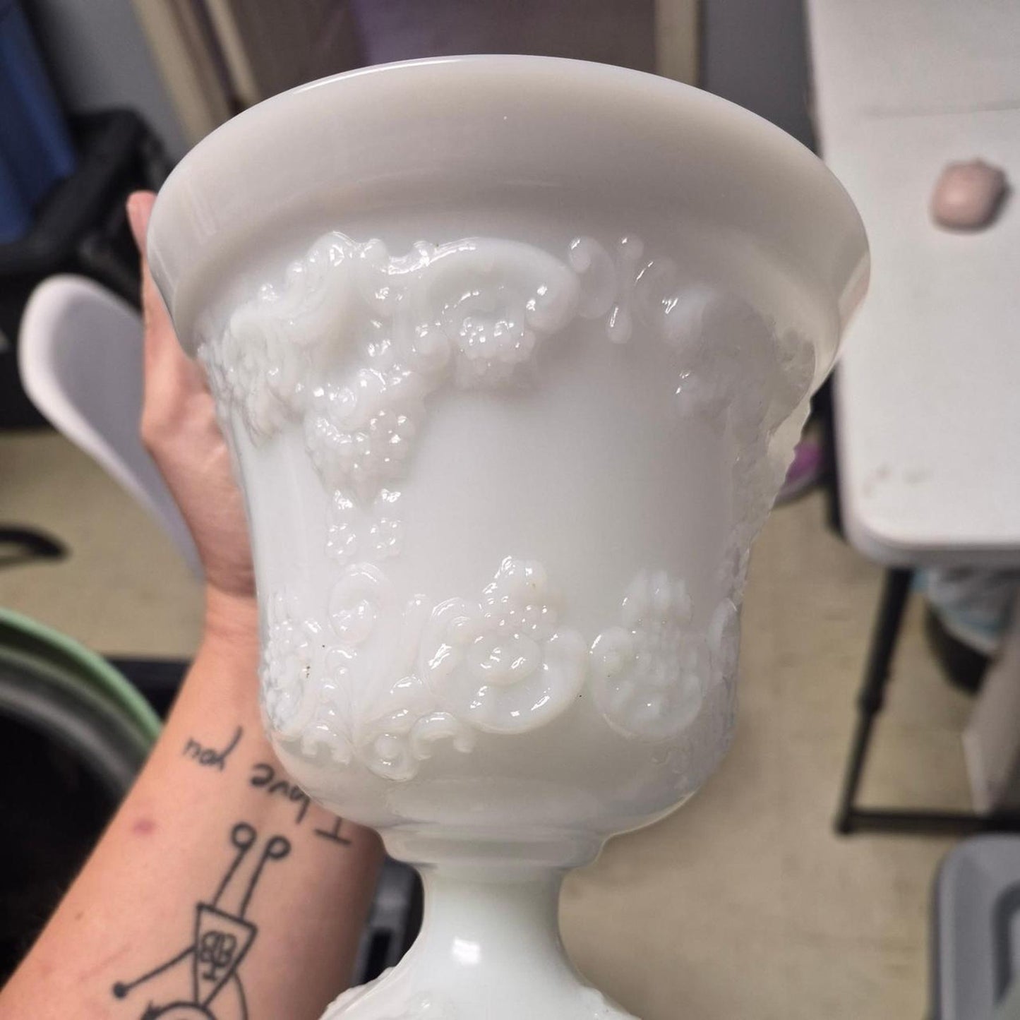 White milk glass grape vase