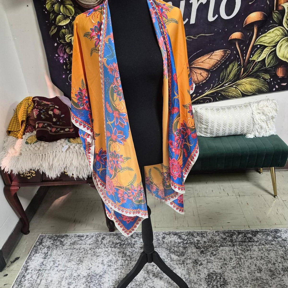 Orange and blue floral print