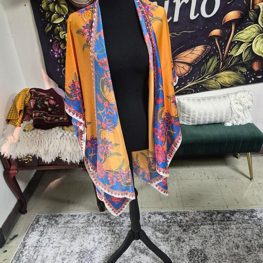 Orange and blue floral print