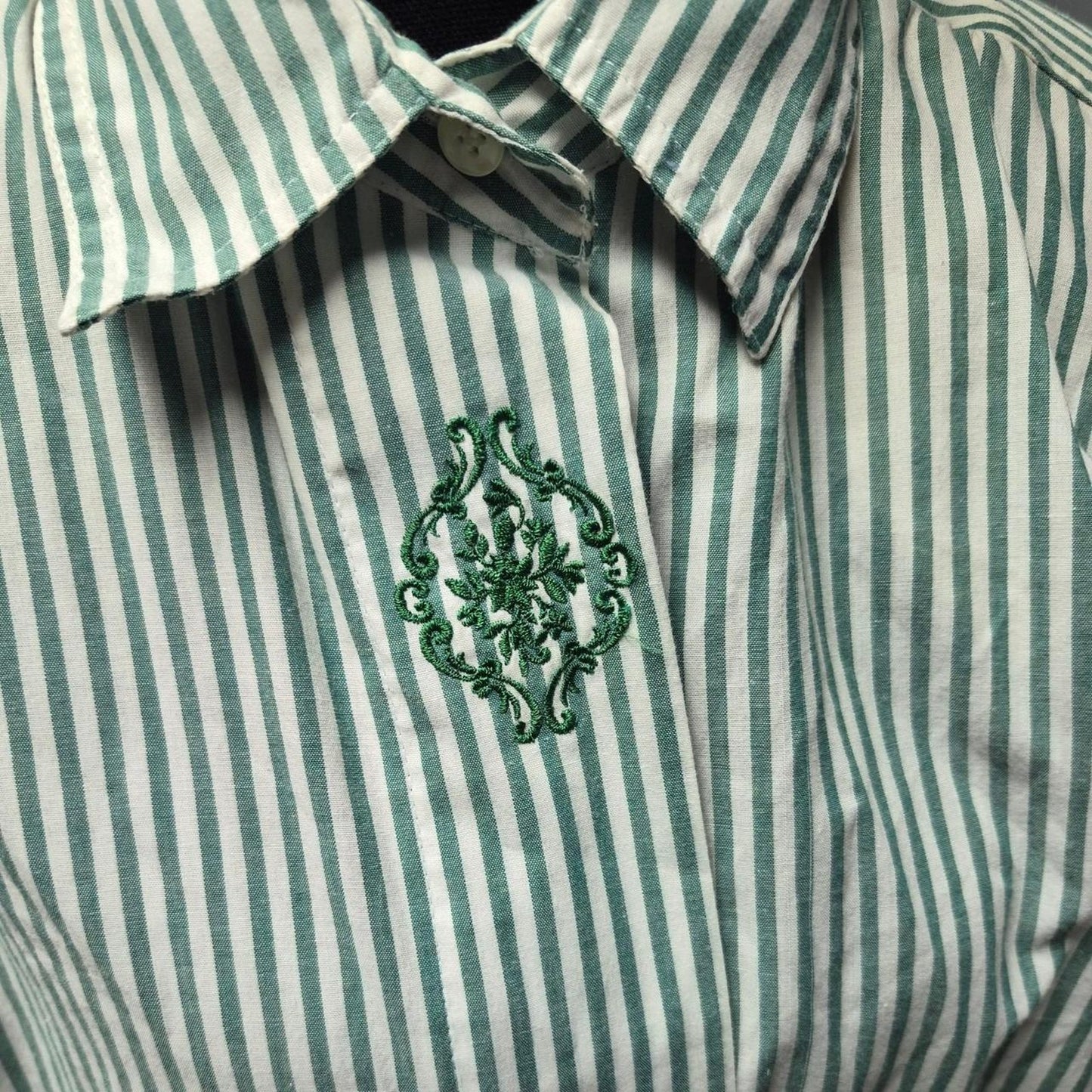 Green and white striped button