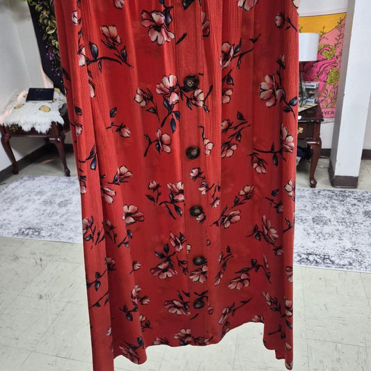 Red floral midi skirt