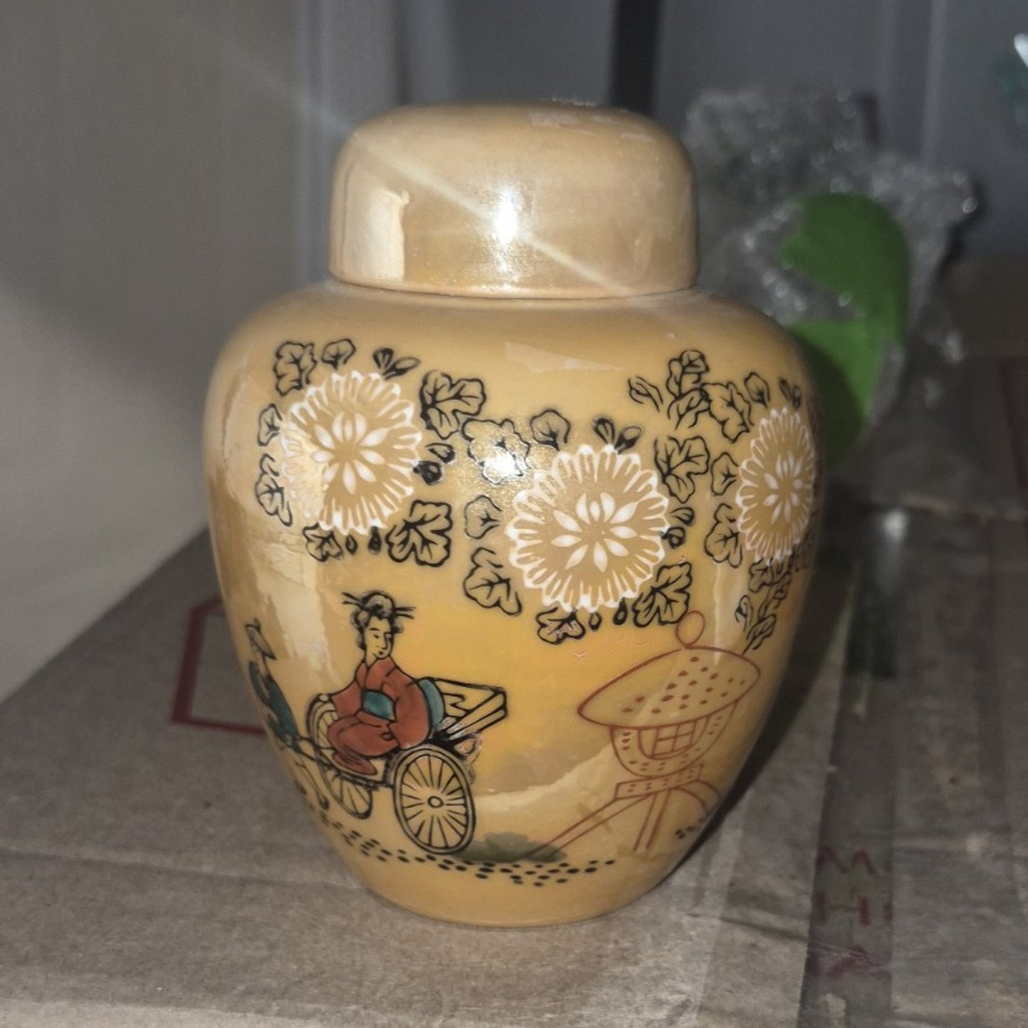Made in Japan Japanese Lidded Ceramic Jar with Floral Decor, Jar w/ Lid