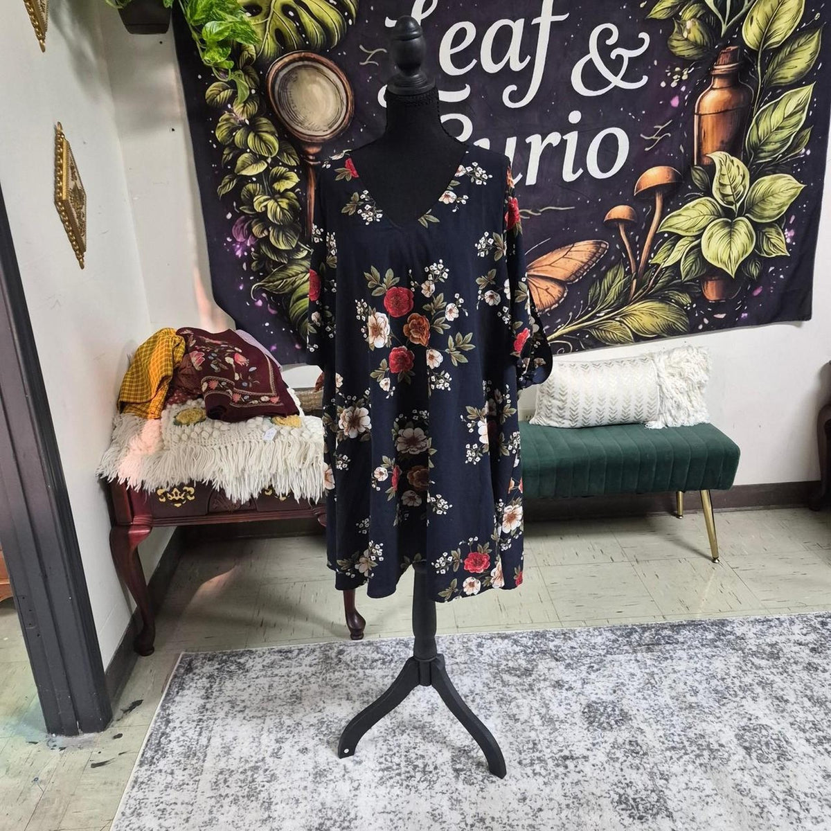 Navy blue floral dress with