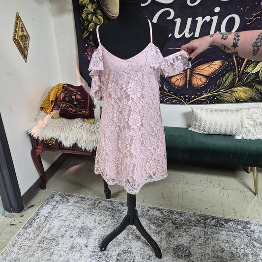 Pink lace babydoll dress with