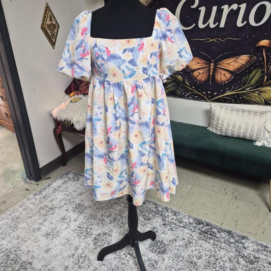 Blue pink and white floral