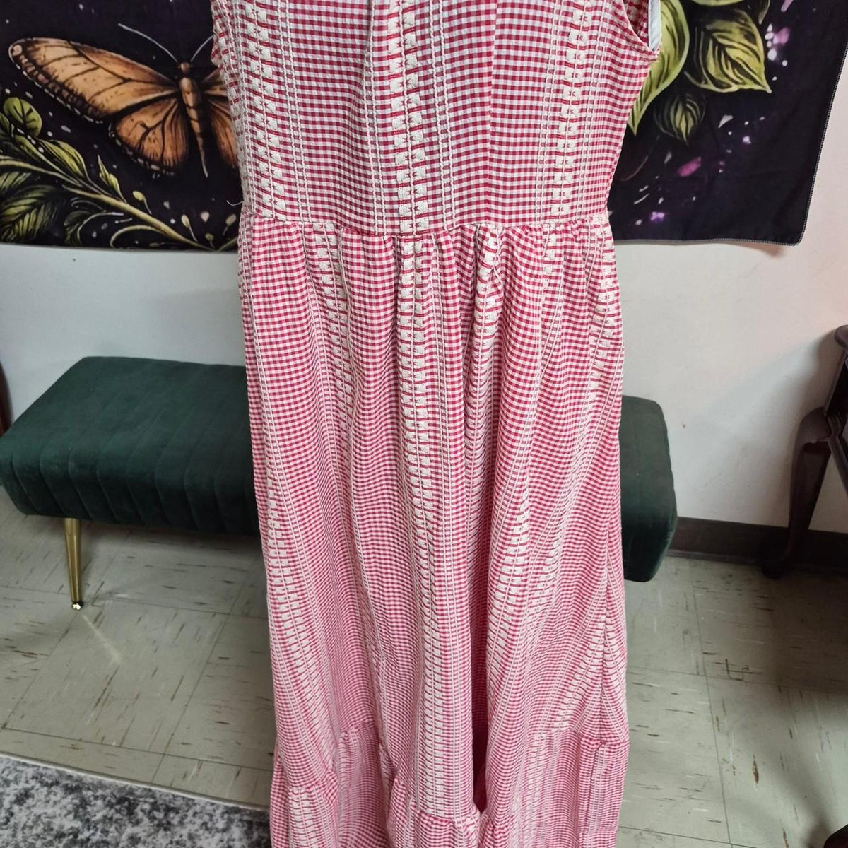 Pink and white gingham maxi