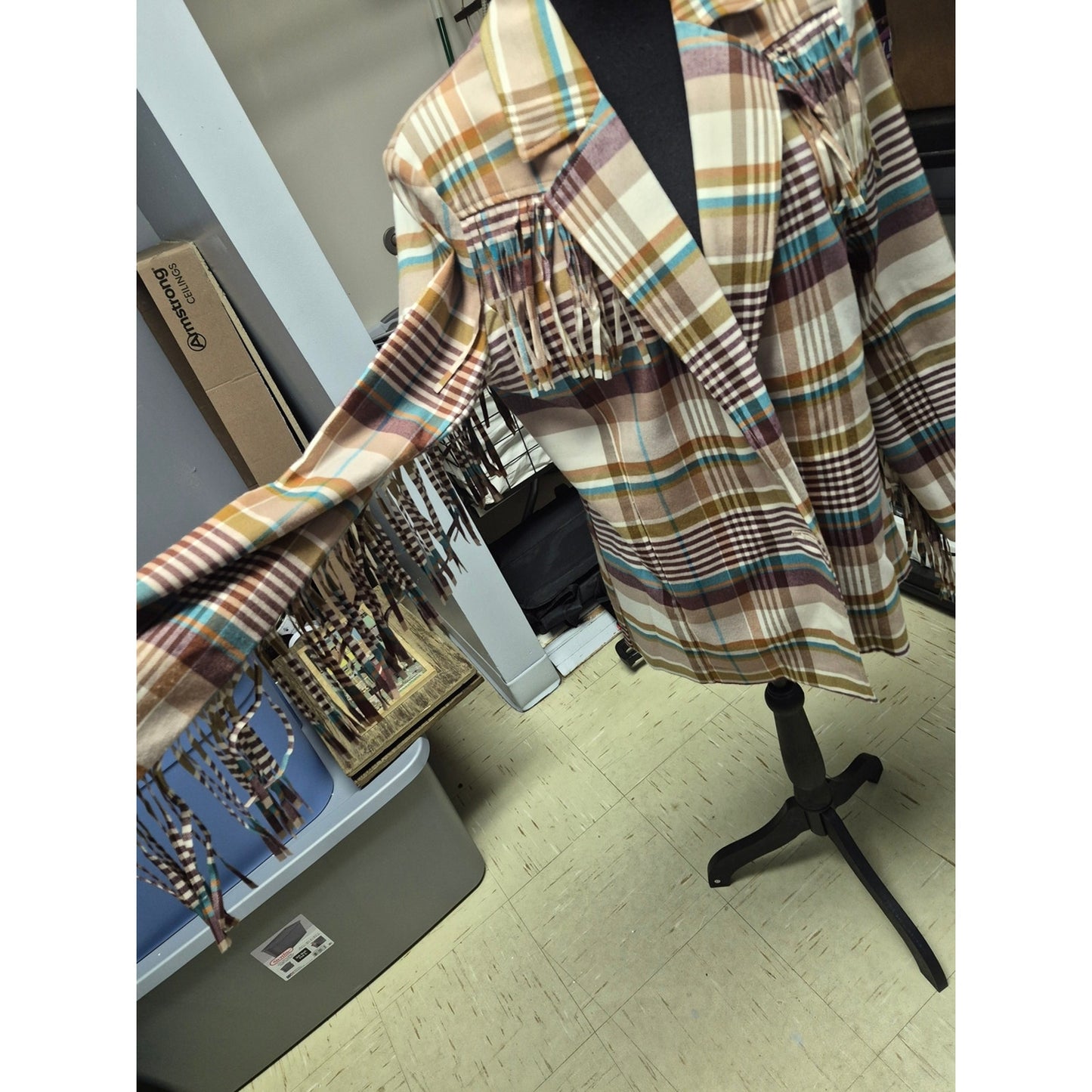 Cato Plaid Fringe Blazer in Brown, Cream & Tan