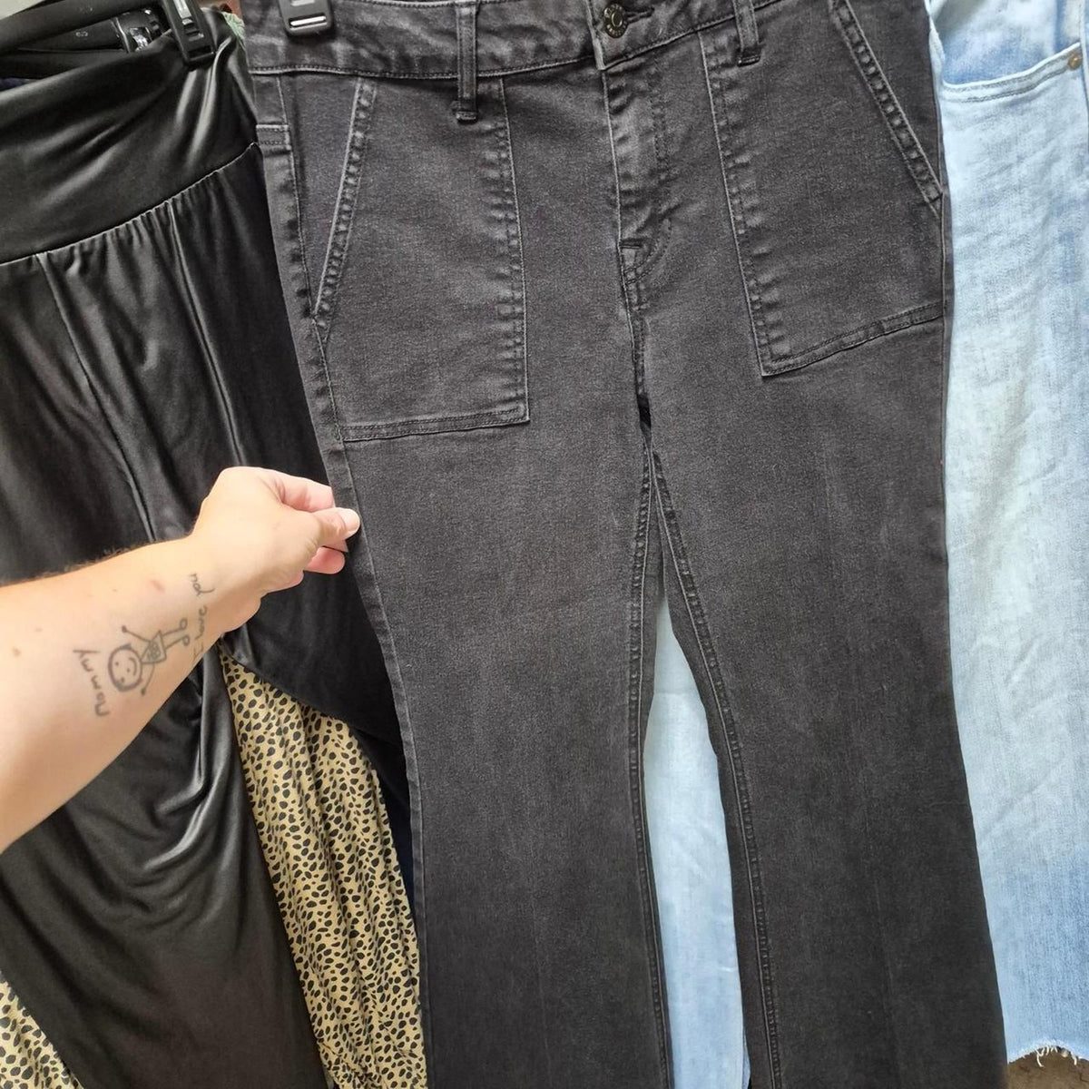 Black straight leg jeans with