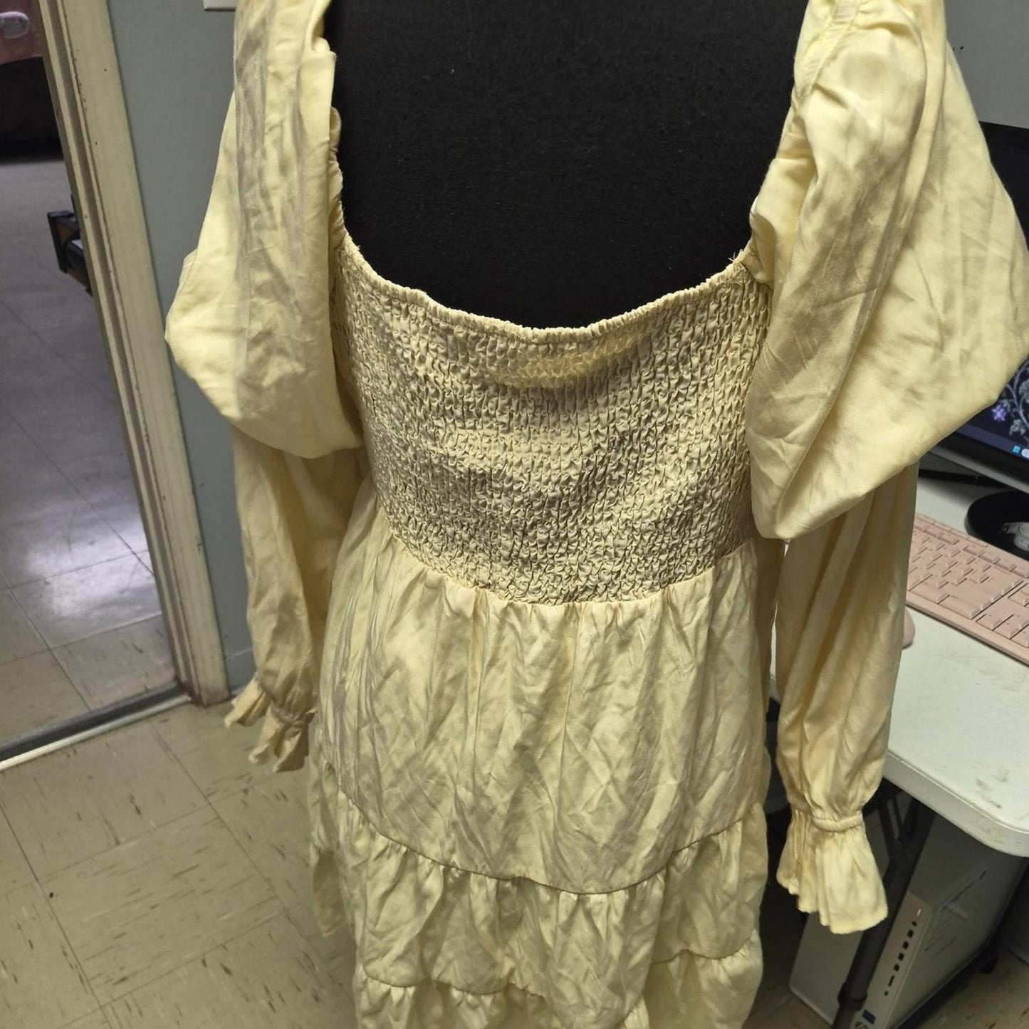 Yellow dress with shirred bodice
