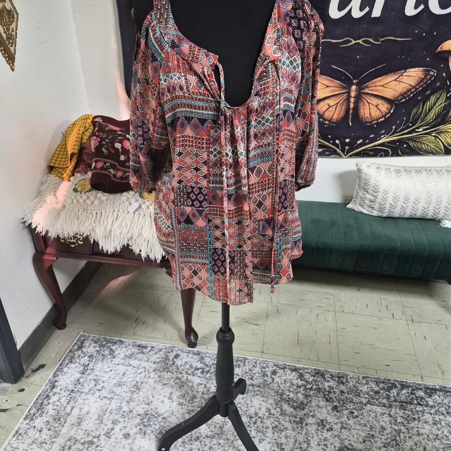 Multi colored boho blouse with geometric