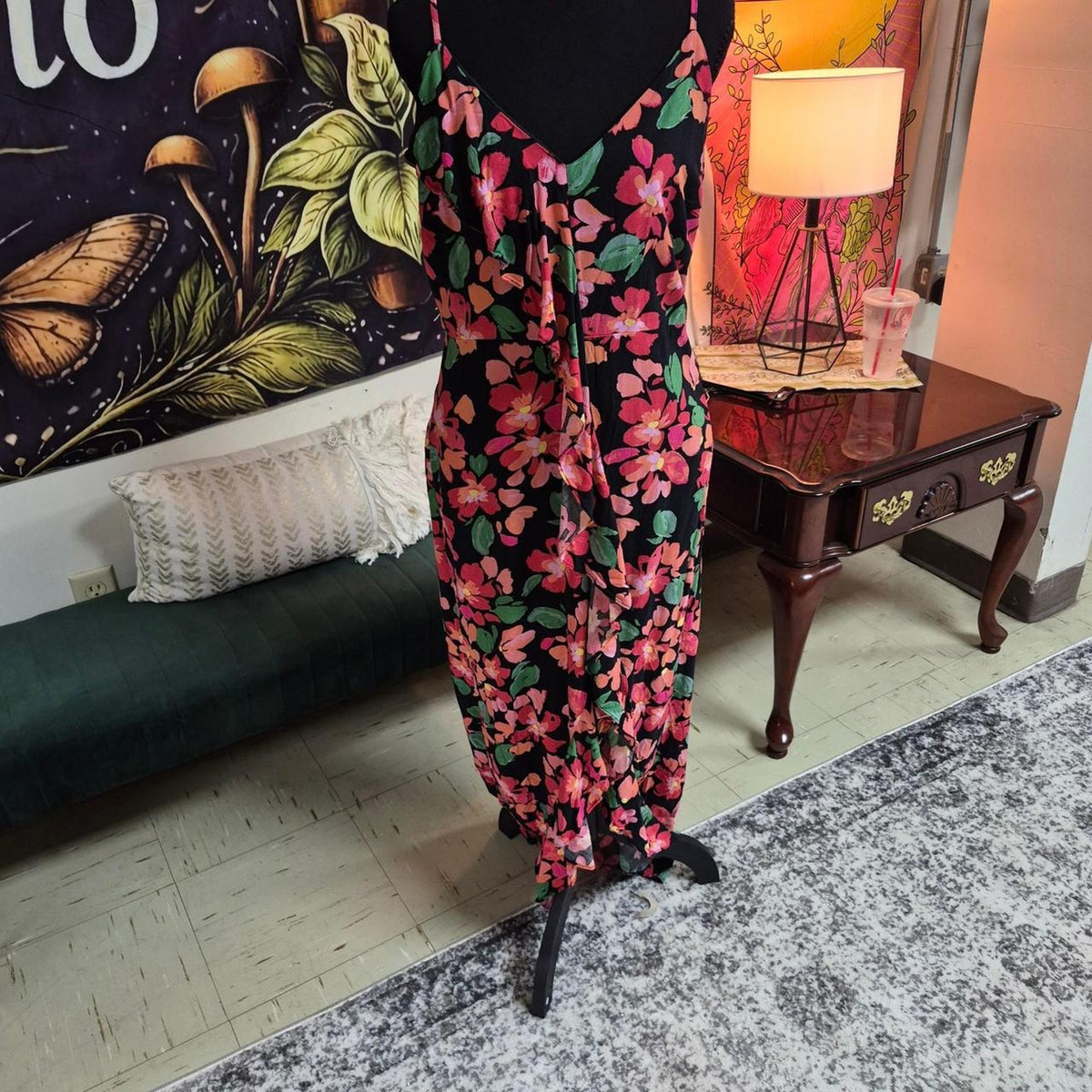 Black maxi dress with pink