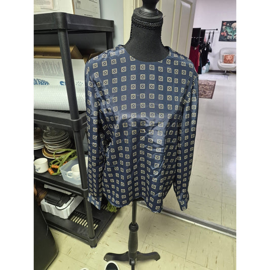 Womens Navy Long-Sleeve Geometric Print Tee