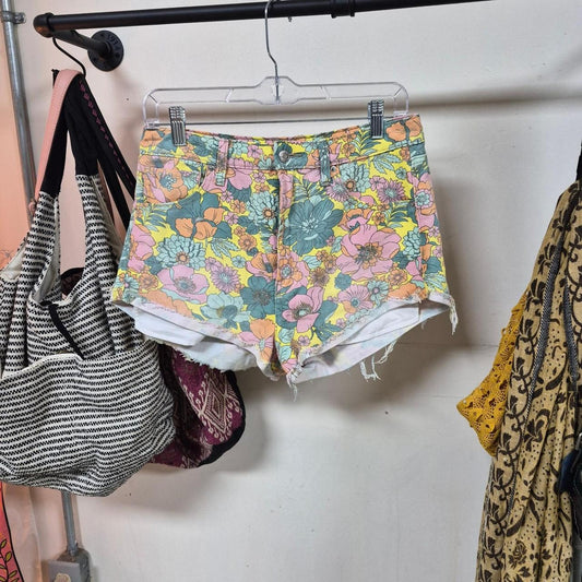 Multi colored floral shorts with pink