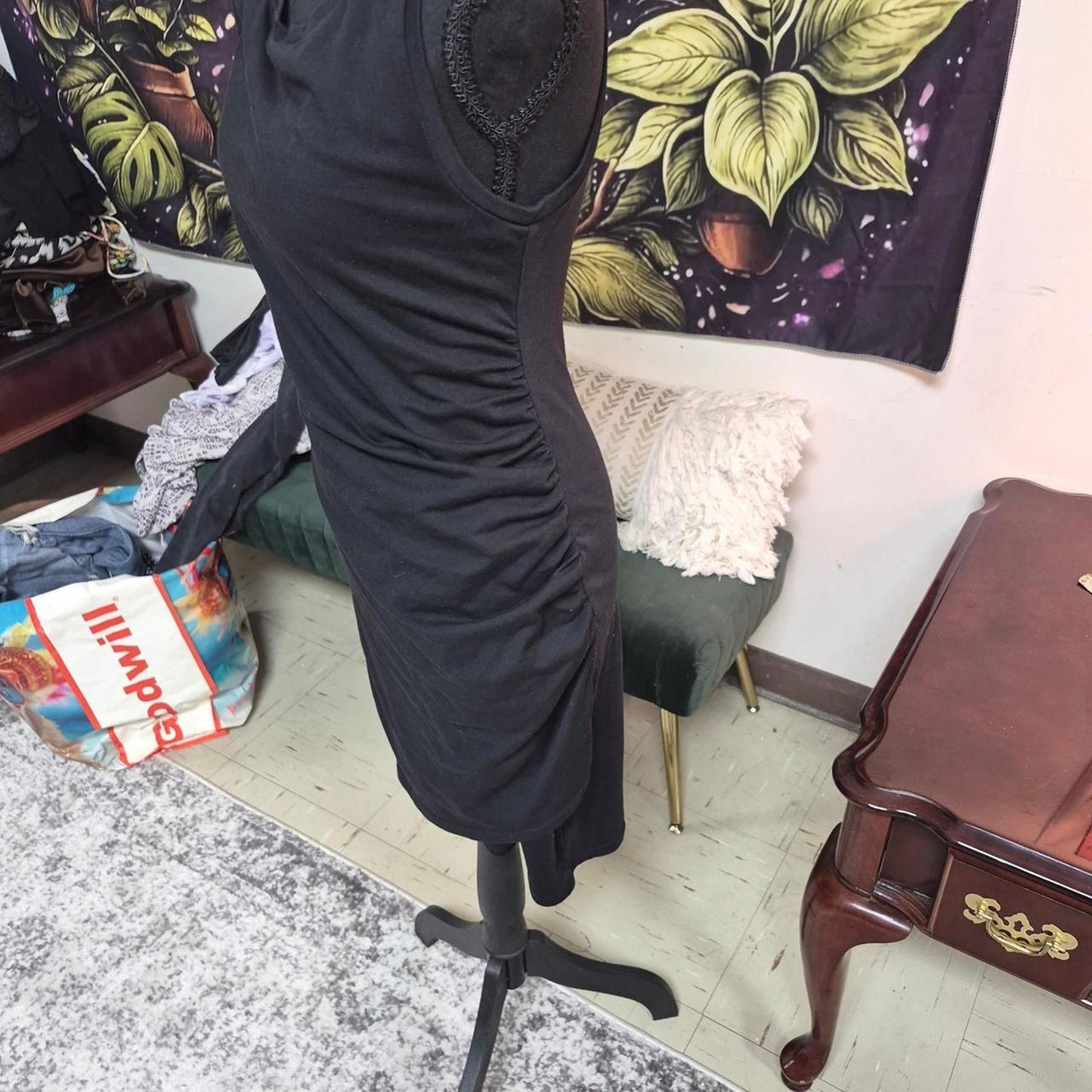 Black midi dress with ruched