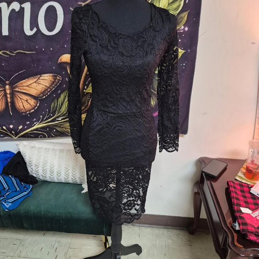 Black lace dress with floral