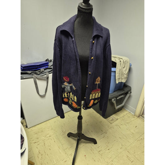 Navy Embroidered Button-Front Knit Blazer