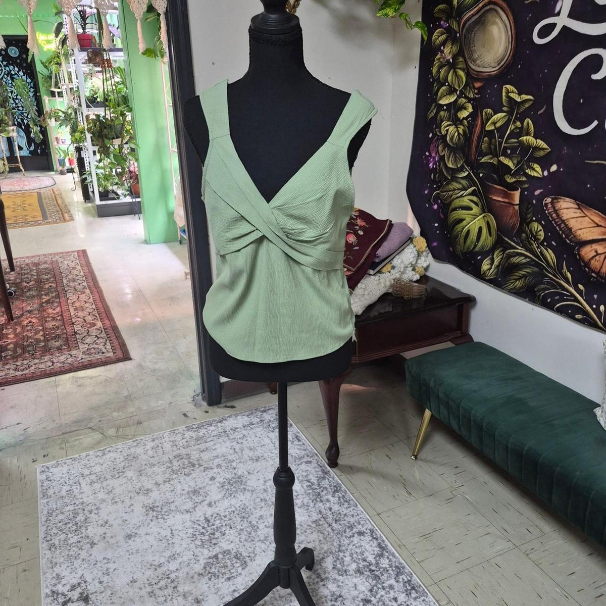 Green crop top with subtle