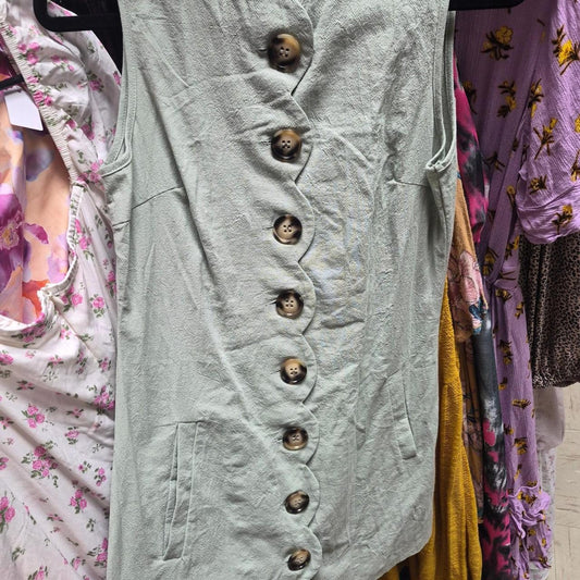 green button up dress with