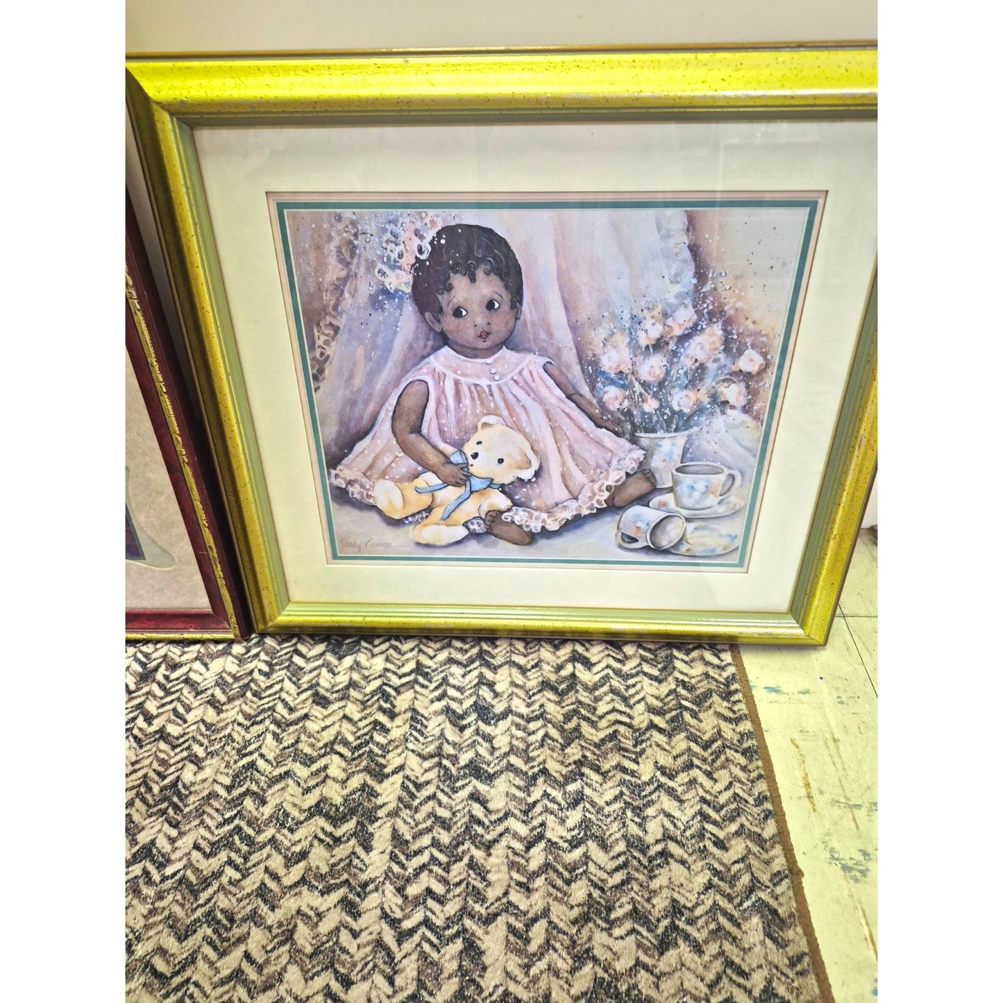 Sandra Carron Tea For Two Framed Matted Realism Print Child Teddy Bear Paper