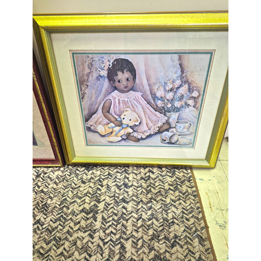 Sandra Carron Tea For Two Framed Matted Realism Print Child Teddy Bear Paper