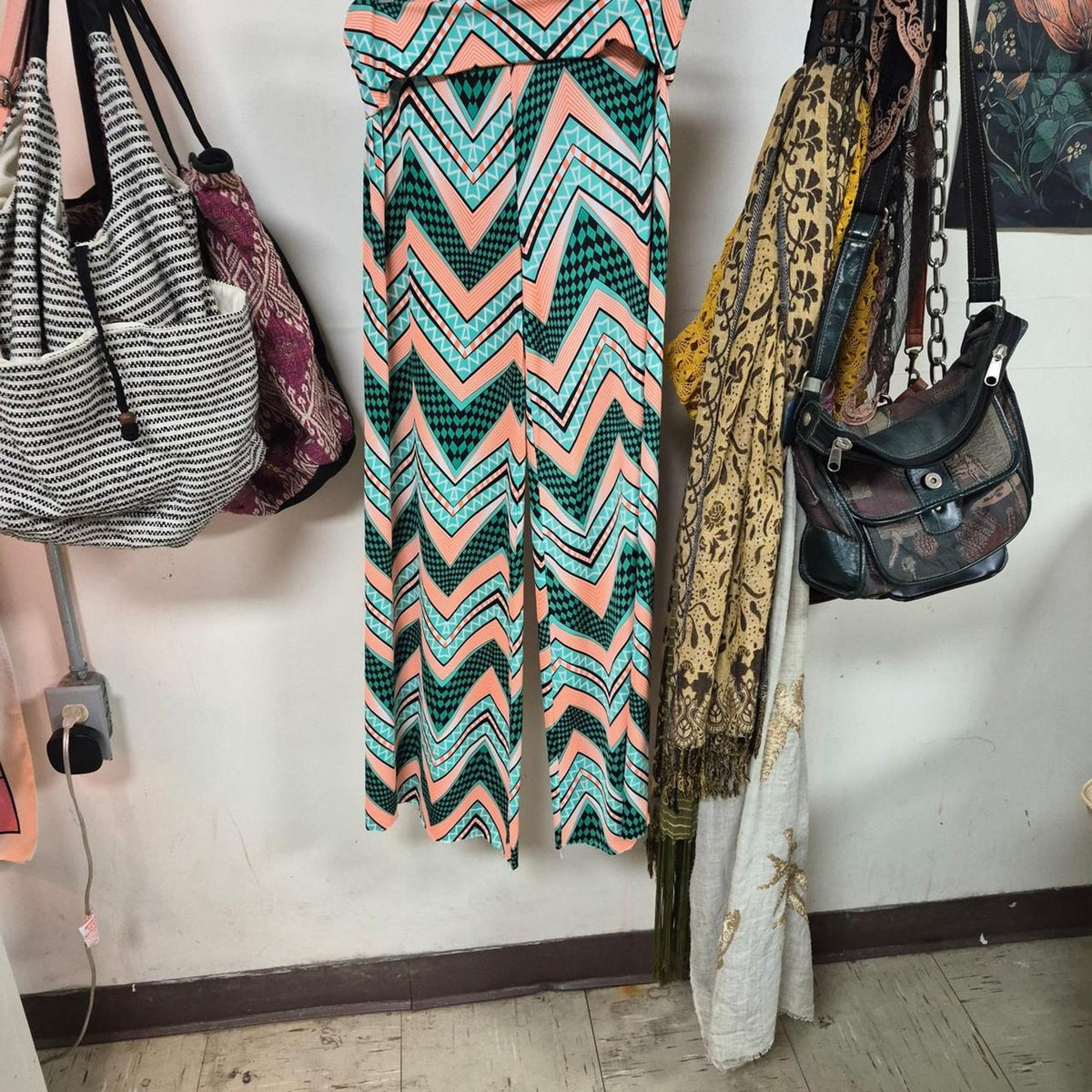 Green and pink chevron print
