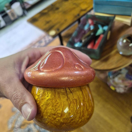 Handmade glass mushroom jar with