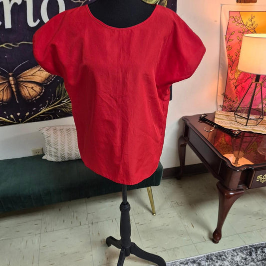Red linen blouse with short