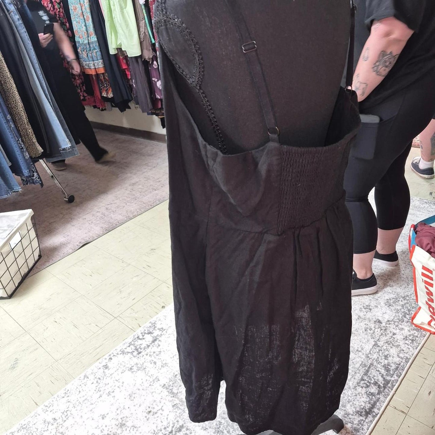 Black linen midi dress with