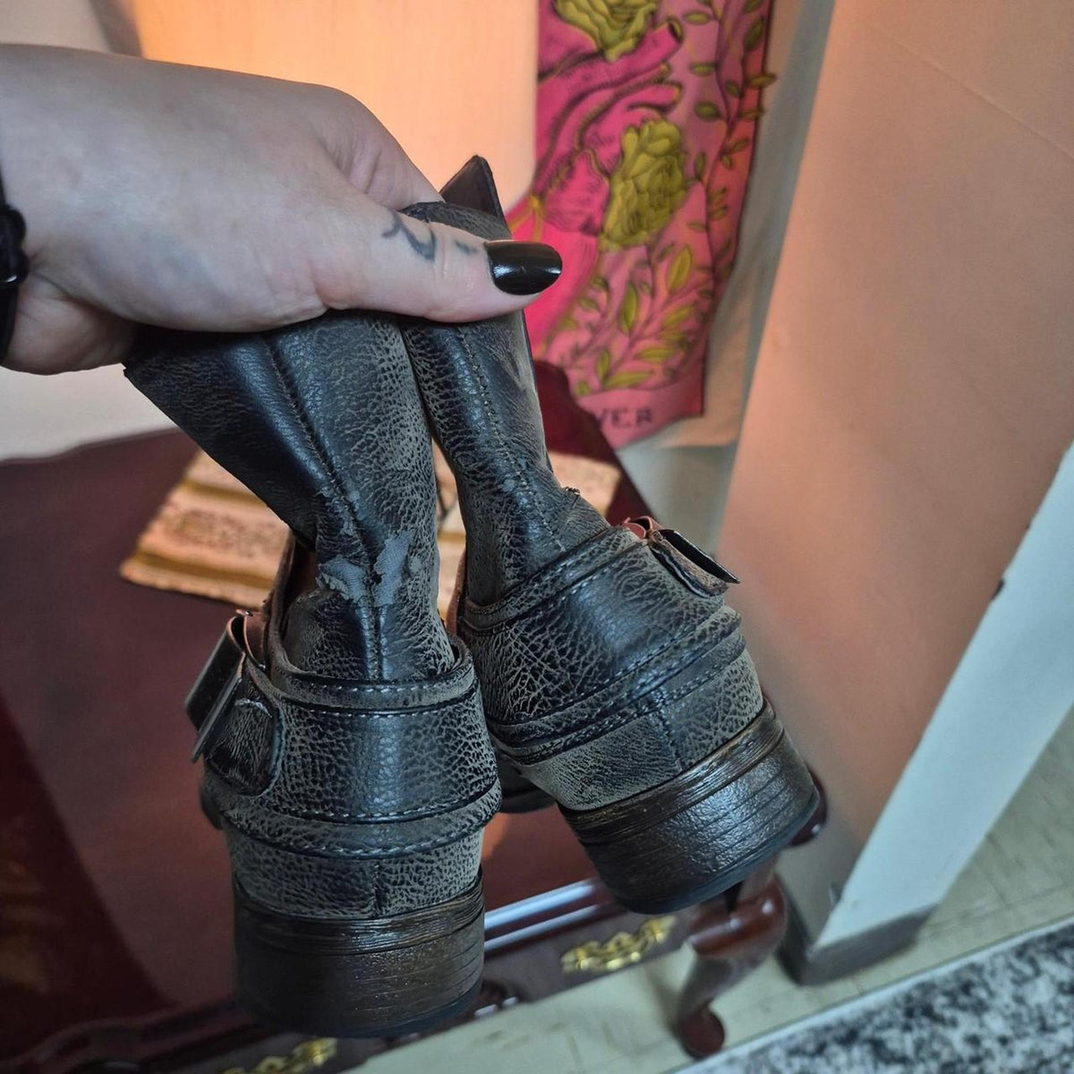 Black leather ankle boots with