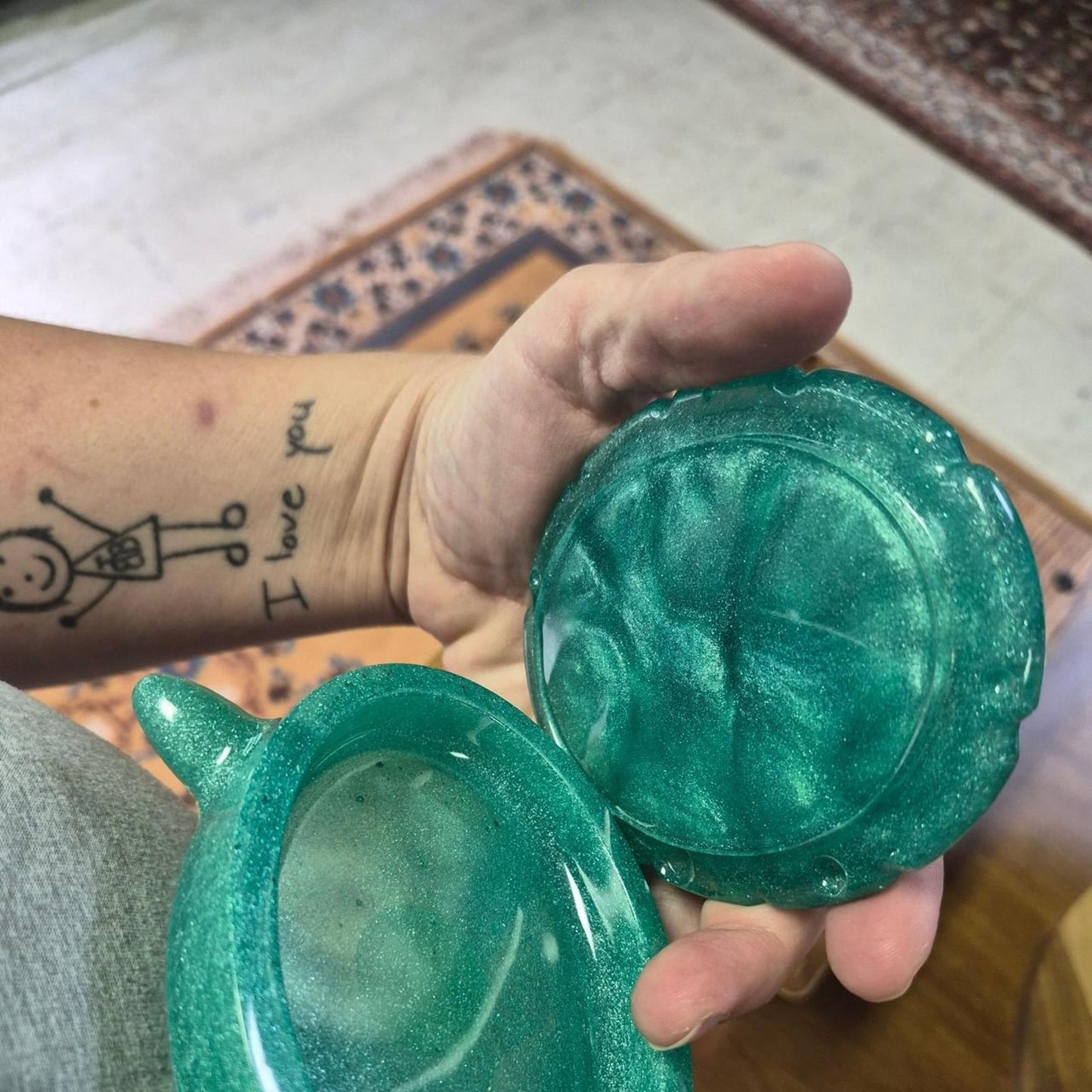 Green glitter resin turtle shaped
