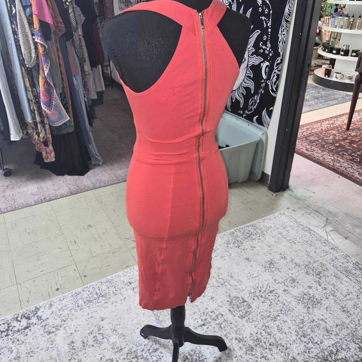 Coral red bodycon midi dress