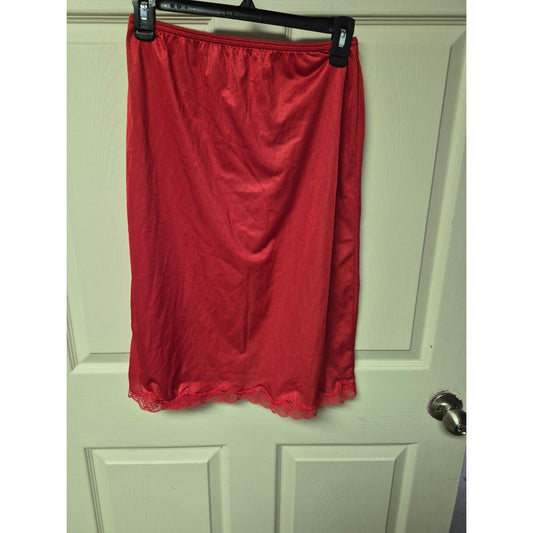 Vintage Red Lace-Hem Midi Slip Skirt — Women's Lightweight Layering Slip