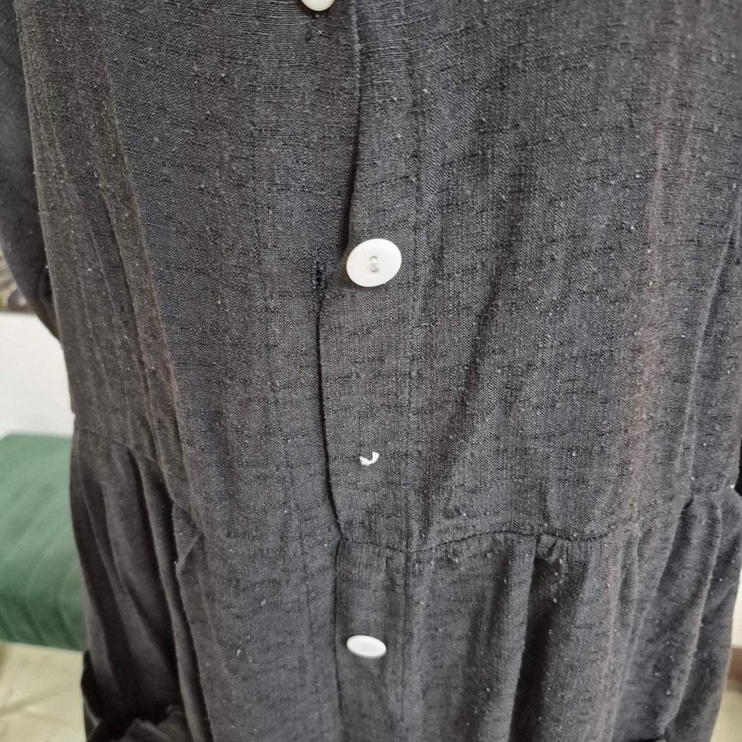 Black linen button up dress