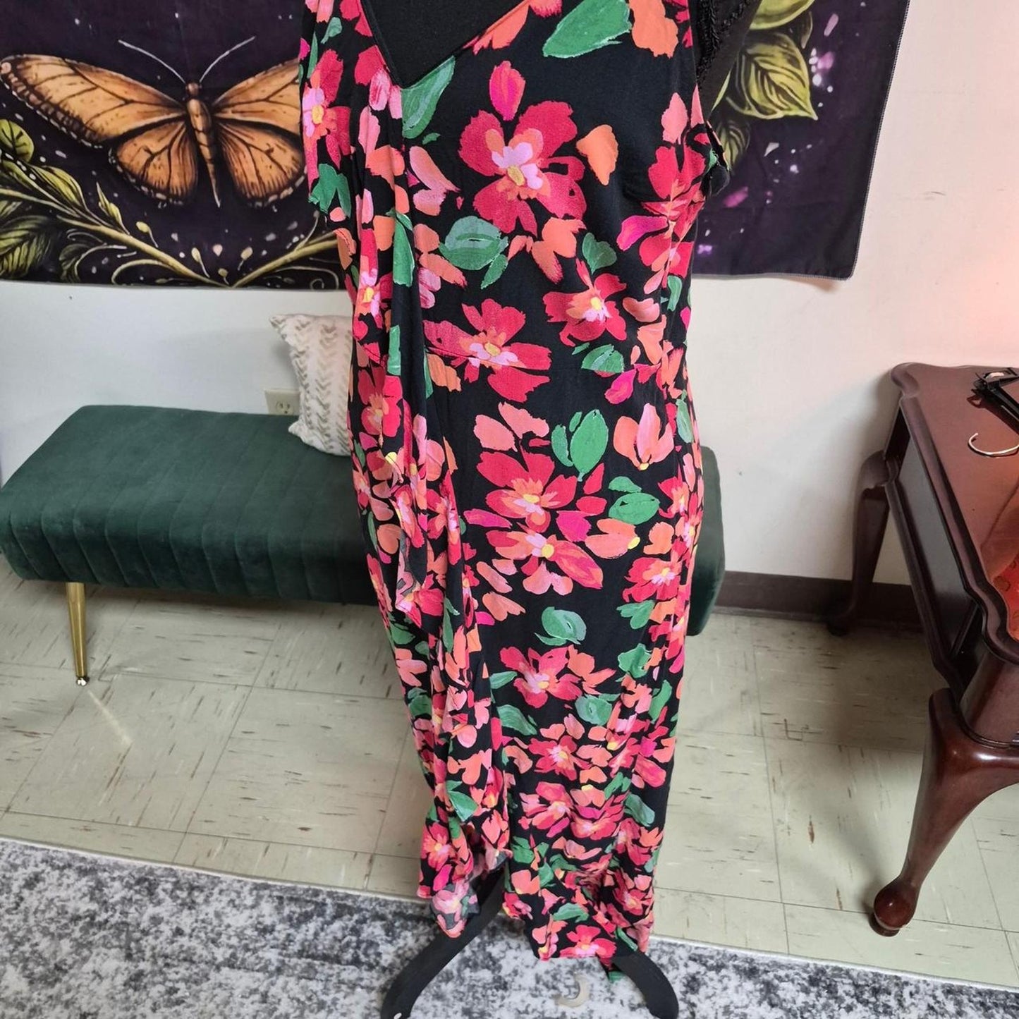 Black maxi dress with pink