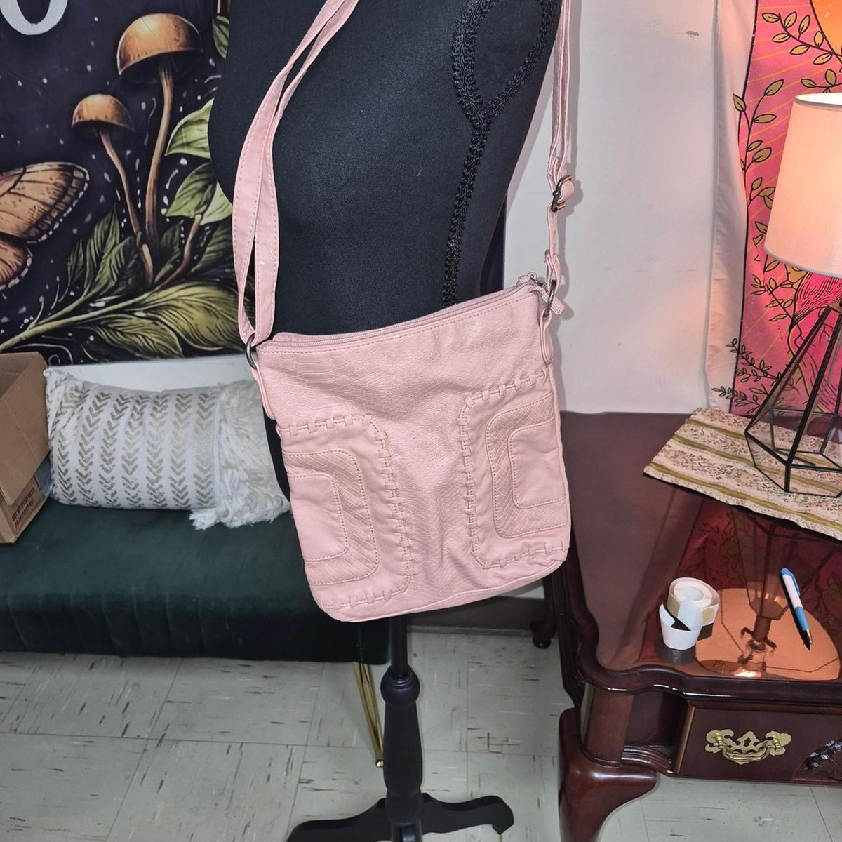 Pink bueno leather crossbody bag