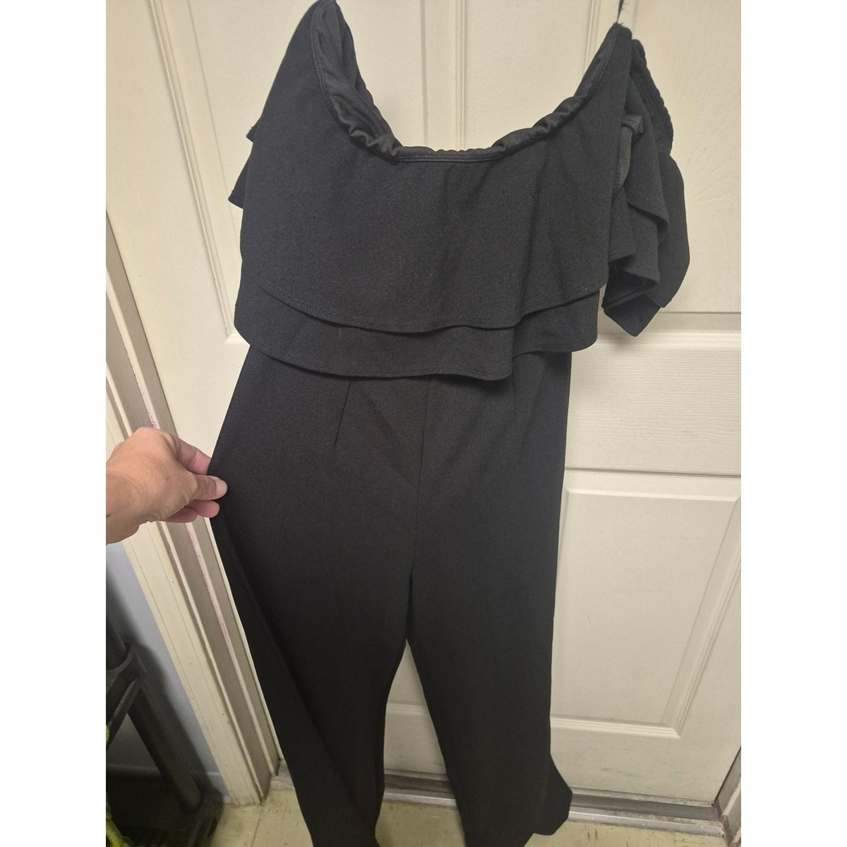 Mind Code Black Off-Shoulder Ruffle Jumpsuit