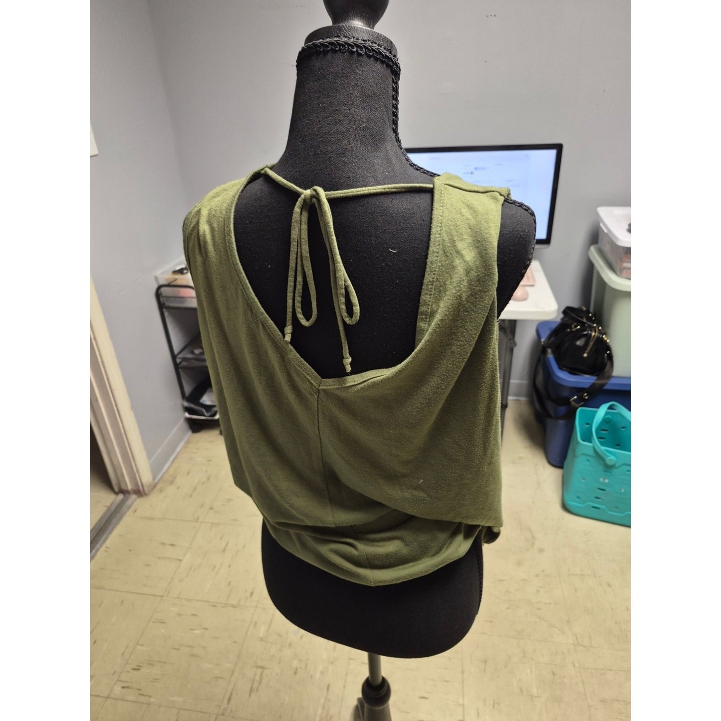 Olive Green Draped Cowl Neck Camisole