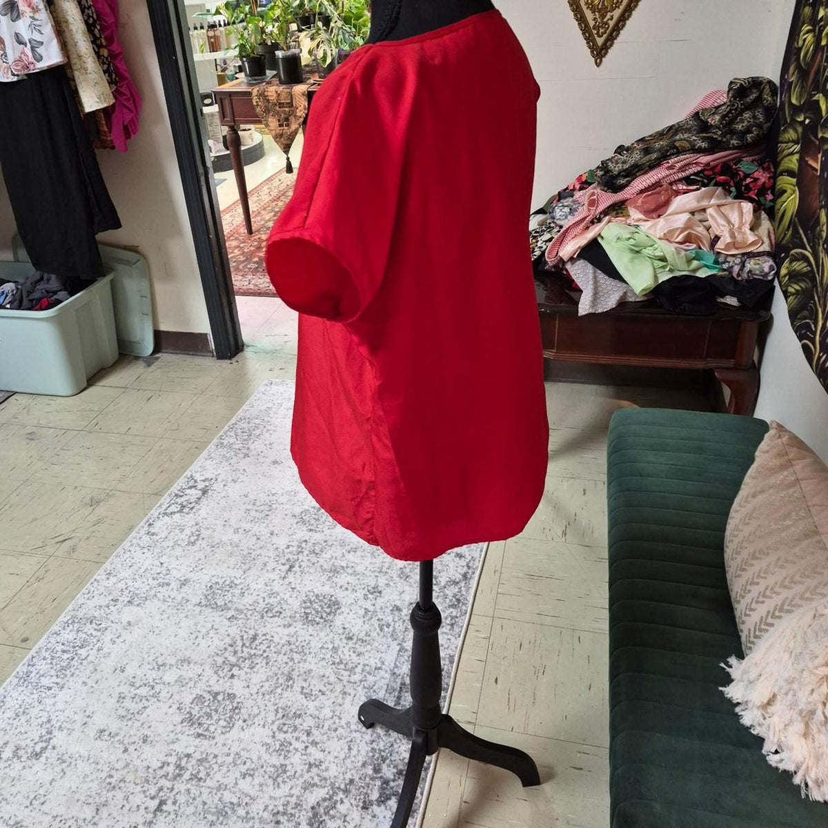 Red linen blouse with short