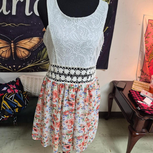 White floral dress with black